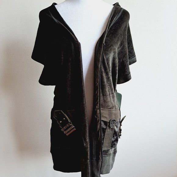 VDP Italian Dark Green Velvet Open back Dress Size 42 - Picture 12 of 16